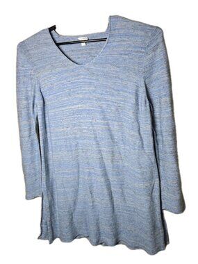Pure Jill Women's Blue Marled Knit Top Size Large Linen Blend Tunic Shirt t10
